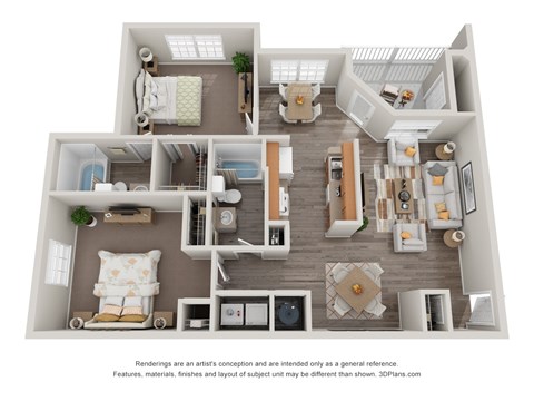 Floor plan for 2 beds, 2 baths, 1170 sqft